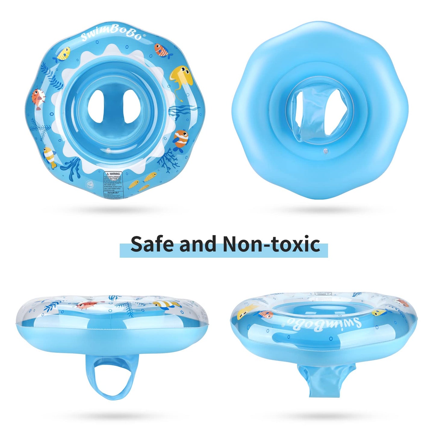Swimbobo Inflatable Baby Swimming Float With Safe Seat For Age 6-36 Months Toddler (Blue Ocean)