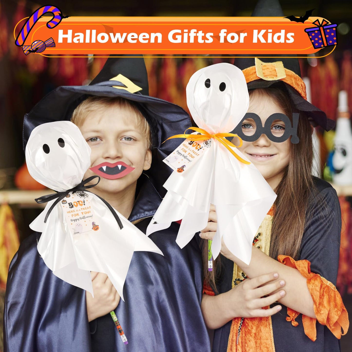 24Pack Halloween Party Favors for Kids, Halloween Classroom Gifts Giant Lollipop Gifts for Birthday Party with Gift Cards, Penci