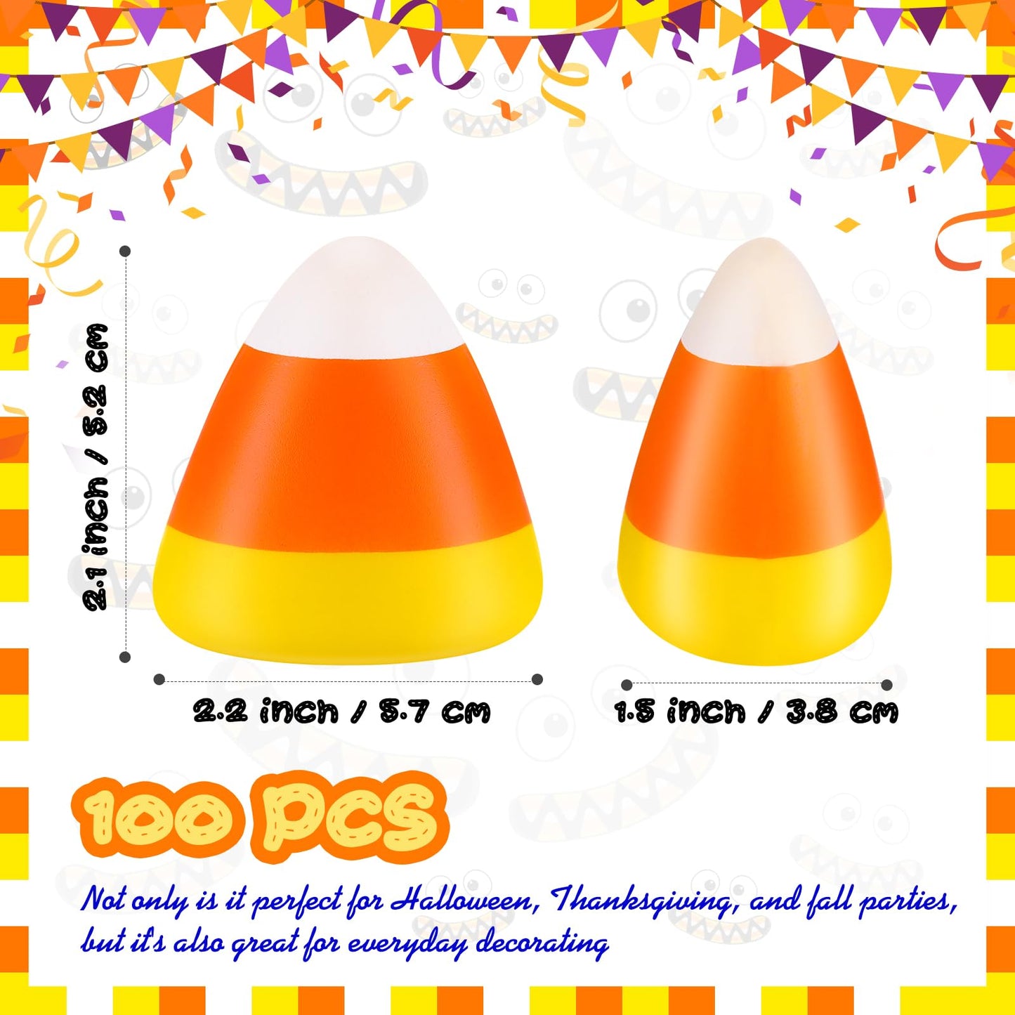 Deekin 100 Pcs Candy Corn Stress Toys Bulk 2.2 Inch Mini Squeezy Toys Novelty Halloween Stress Balls Trick Or Treat Decorations Halloween Party Favors For Kids Adults Birthday Gifts Anxiety Relief