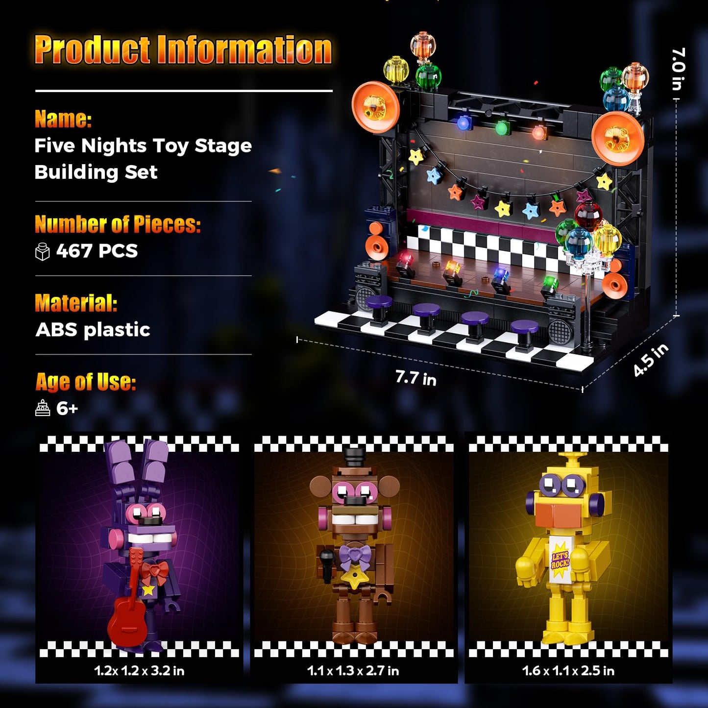 Five Nights Security Breach Stage Building Block Toy, Classic Horror Game Stage With Monster Building Set, Compatible With Lego,