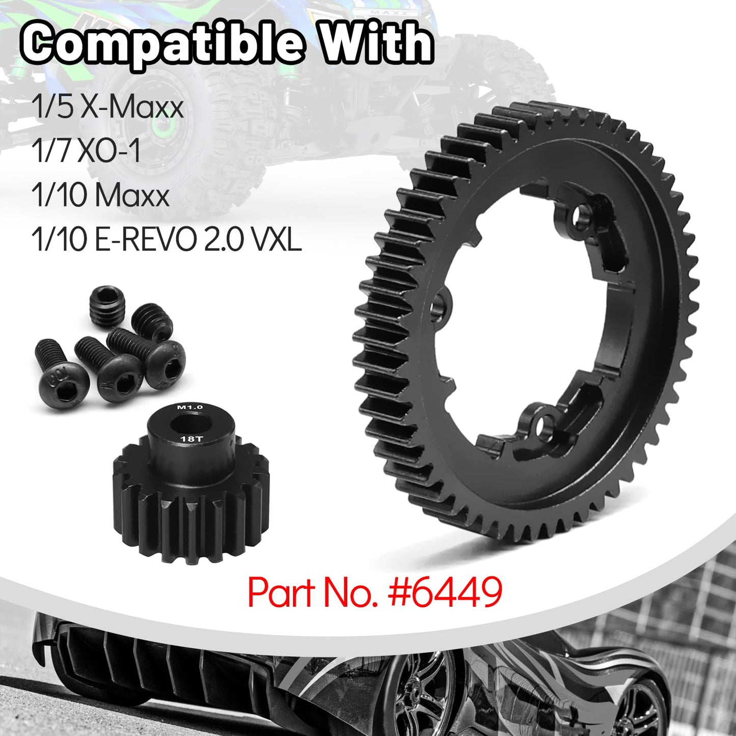 OGRC 54T 1 Mod Hardened Steel Spur Gear with 18T Motor Pinion Gear for Traxxas 1/5 X-Maxx 1/7 XO-1 1/10 Maxx/E-Revo 2.0 VXL Repl