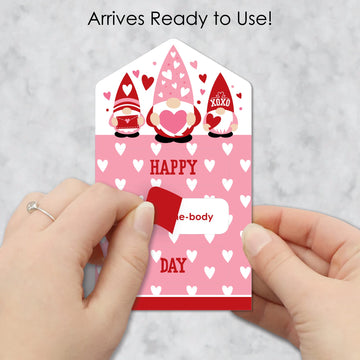 Big Dot Of Happiness Valentine Gnomes - Valentines Day Cards For Kids - Happy Valentines Day Pull Tabs - Set Of 12
