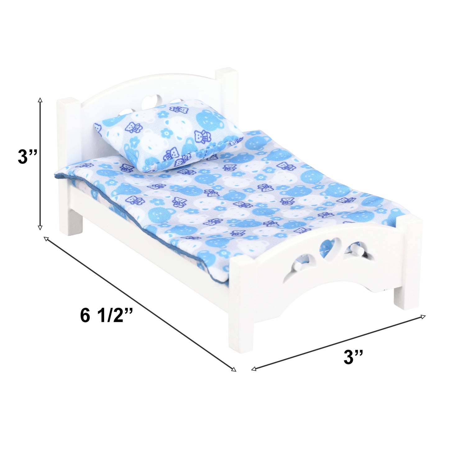 Dollhouse Furniture Mini Kid’S Bed Set, Realistic Bedroom Accessories For 6 Inch Dolls, Pink Bedding, White Wood, 1/12 Scale