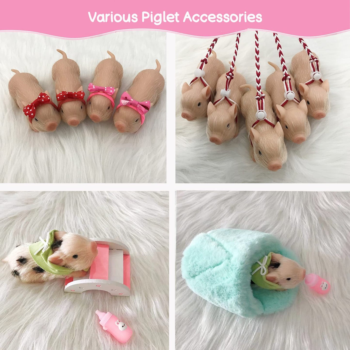 Volobe 5 Inches Silicone Piglet, Soft Mini Realistic Silicone Animal, Gift Box With Silicone Piglet Accessories, Kids Lifelike Reborn Doll(Ella)