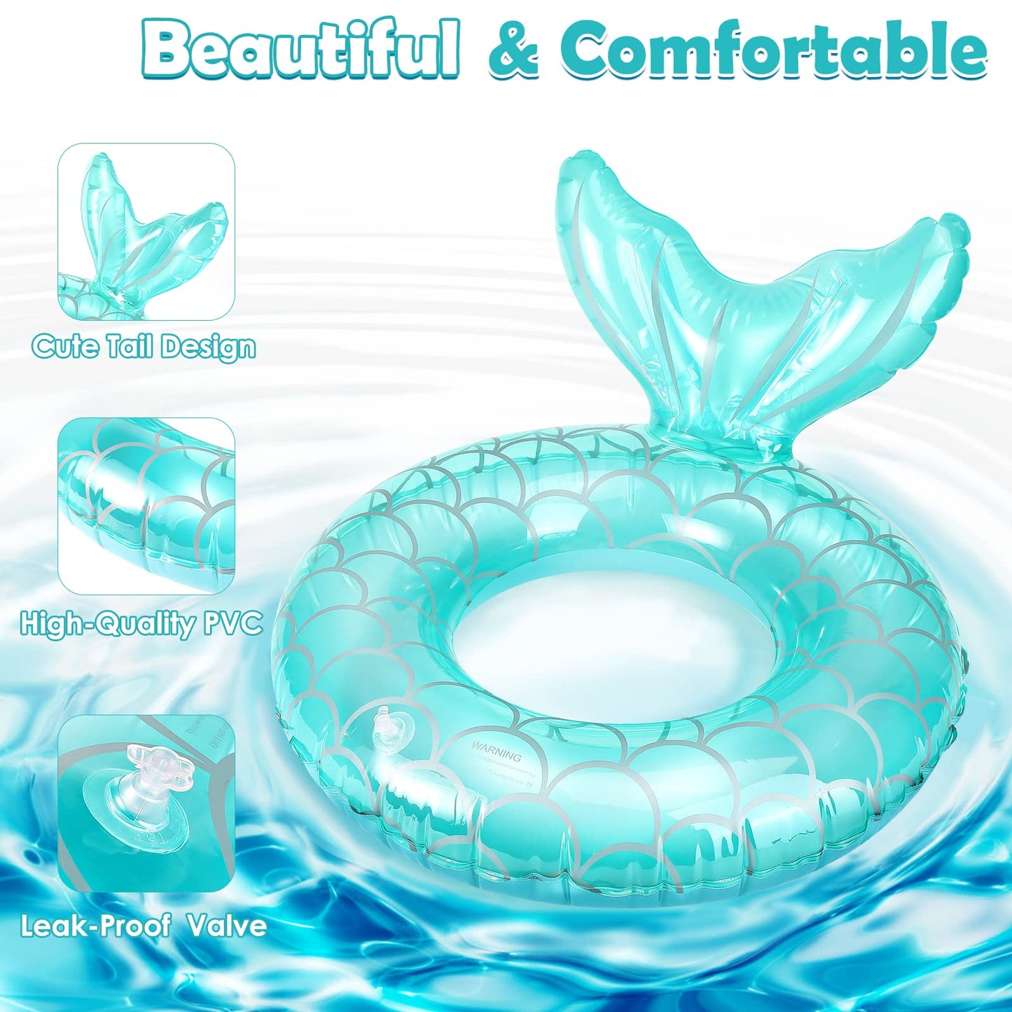 Heysplash Mermaid Pool Float, Mermaid Tail Shaped Pool Swimming Float Tube Ring Floatie, Summer Water Fun Beach Party Swimming Pool Toys For Kids Children Adults Water Activities, Blue