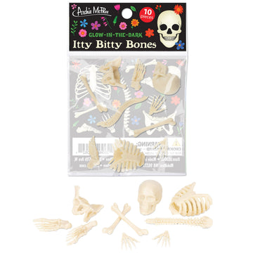 Accoutrements Itty Bitty Bones Glow In The Dark 10 Piece Set - Miniature Bones For Tiny Halloween Displays - Random Soft Vinyl B