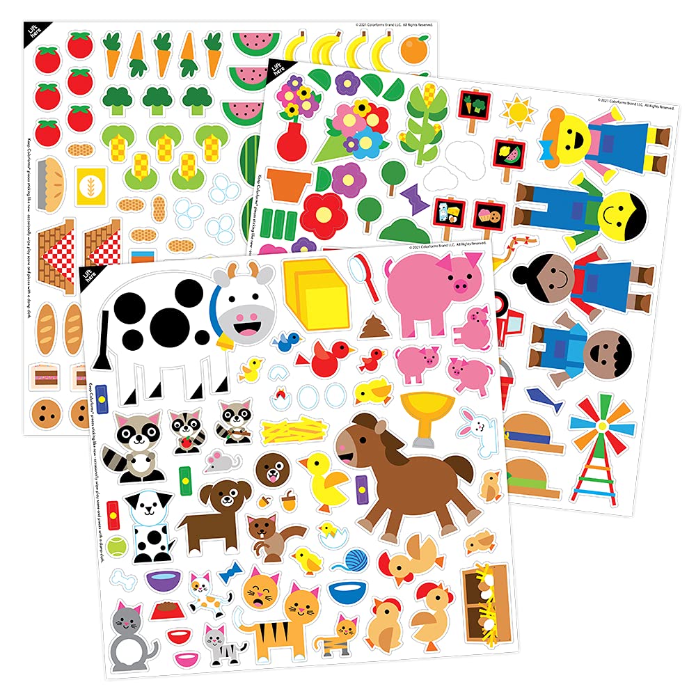 Colorforms Stickers for Kids - Farm Picture Playset, Repositionable Vinyl, Medium, Multi, Ages 3+
