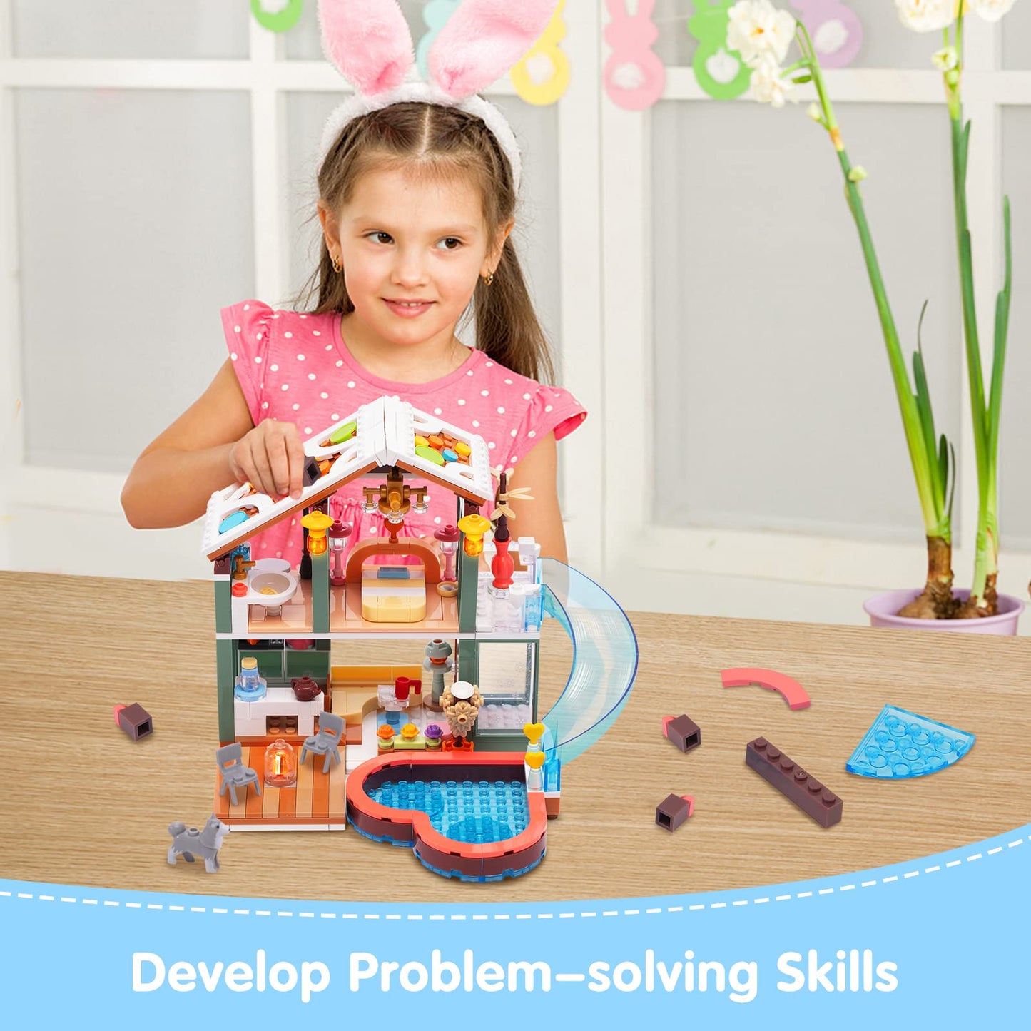 Sitodier Building Blocks Set Toy, 439Pcs Hot Spring Vacation House Building Bricks Kit For Kids, Girls Boys Building Blocks Construction Educational Toys Nice Present For Kids Age 6 7 8 9 10 11 12