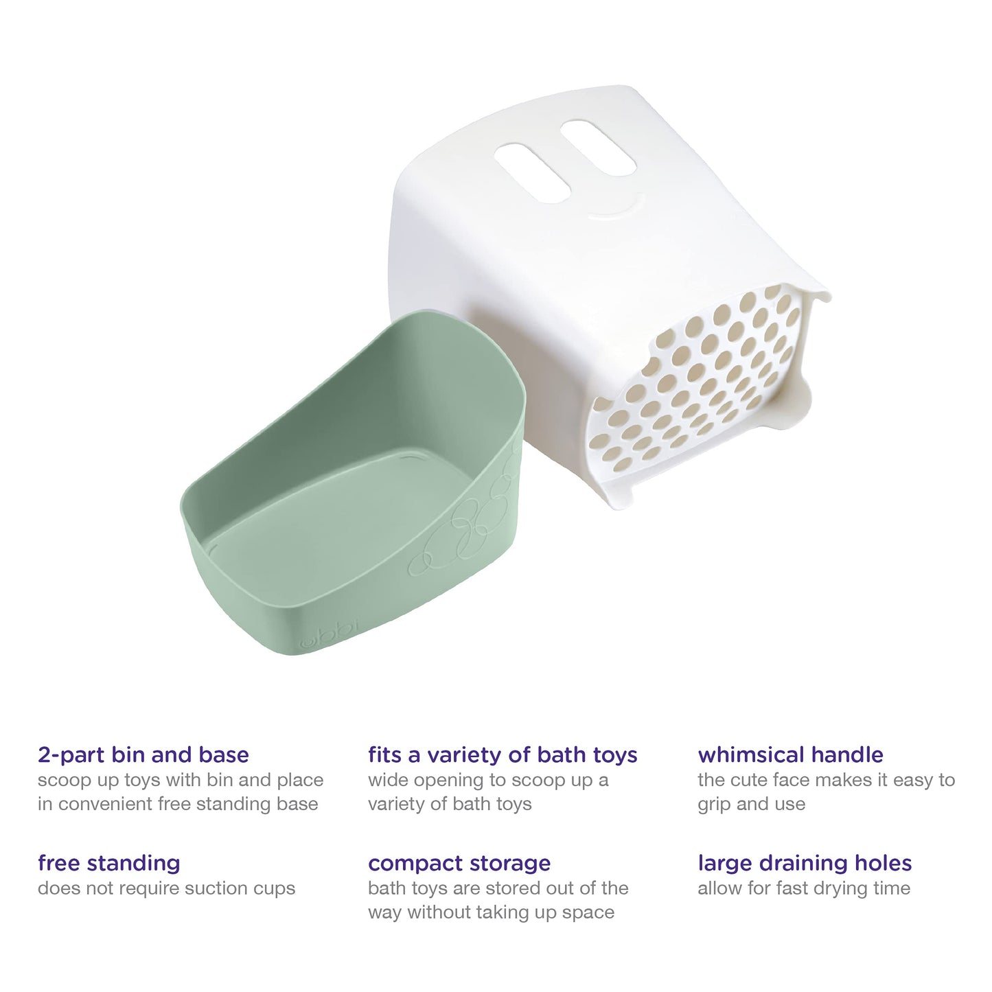 Ubbi Freestanding Bath Toy Organizer Bath Caddy With Removable Drying Rack Bin & Scoop For Toddlers + Baby, Sage