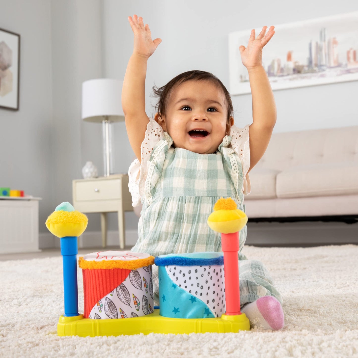 Lamaze Squeeze Beats First Drum Set - Baby Sensory Toy Includes Funny Animal Sounds - Colorful Baby Musical Toys For Early Childhood Development - Ages 12 Months And Up