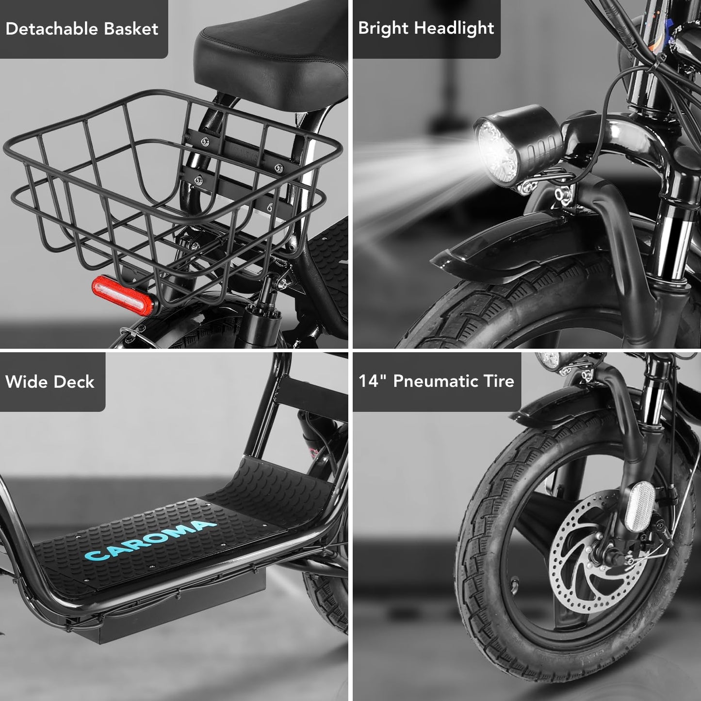 Caroma Electric Scooter With Seat, 500W/819W/870W Peak Motor, 15/25/30 Miles Range, 20Mph Top Speed, Foldable Electric Scooter F