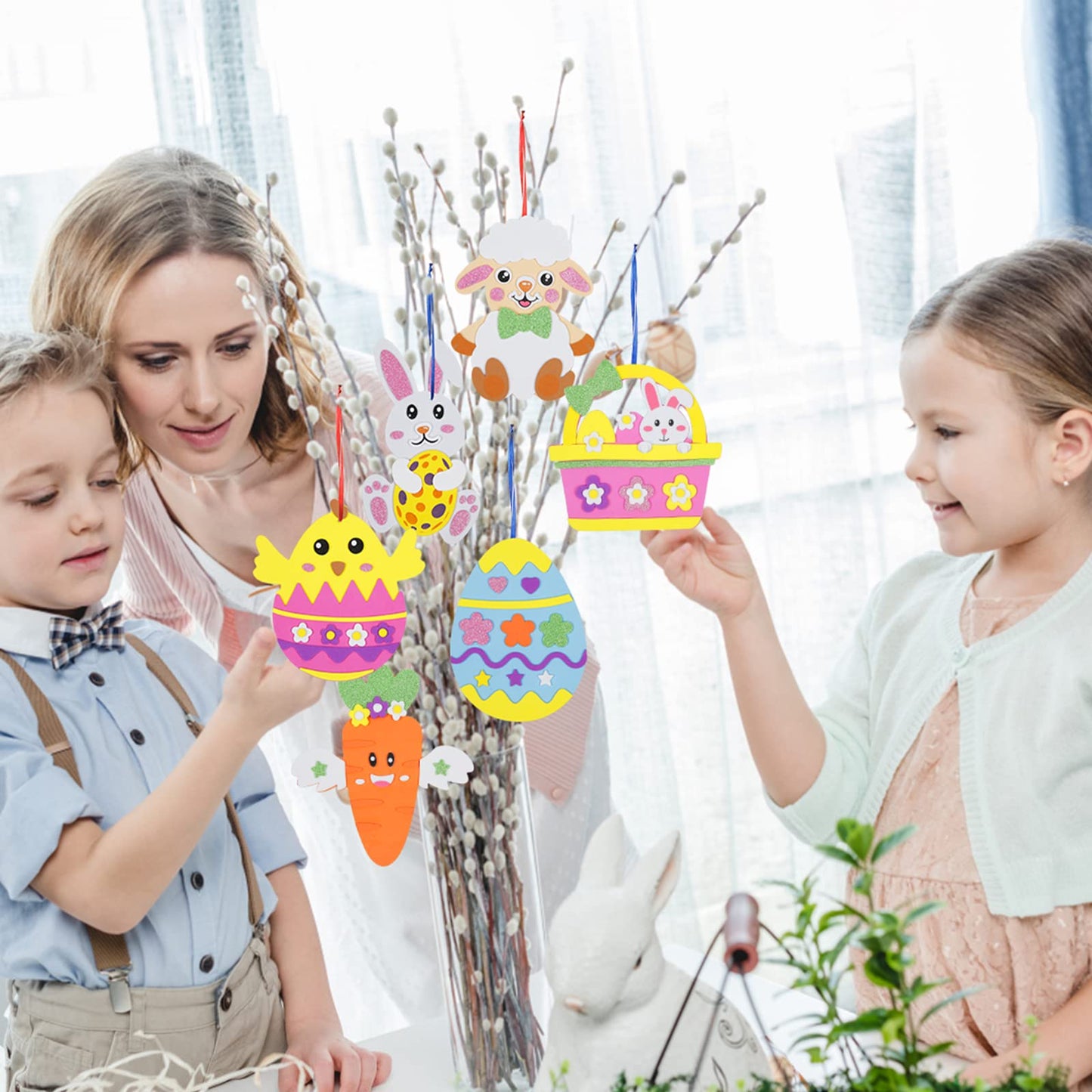 Fennoral 12 Pack Easter Craft Kit For Kids Make You Own Easter Foam Stickers Ornament Diy Easter Arts And Crafts For Easter Part