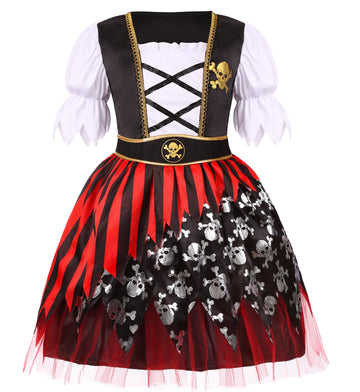 Dormstop Kids Pirate Costume Girls Deluxe Buccaneer Dress Set for Halloween Party Dress Up(9-11 Years)