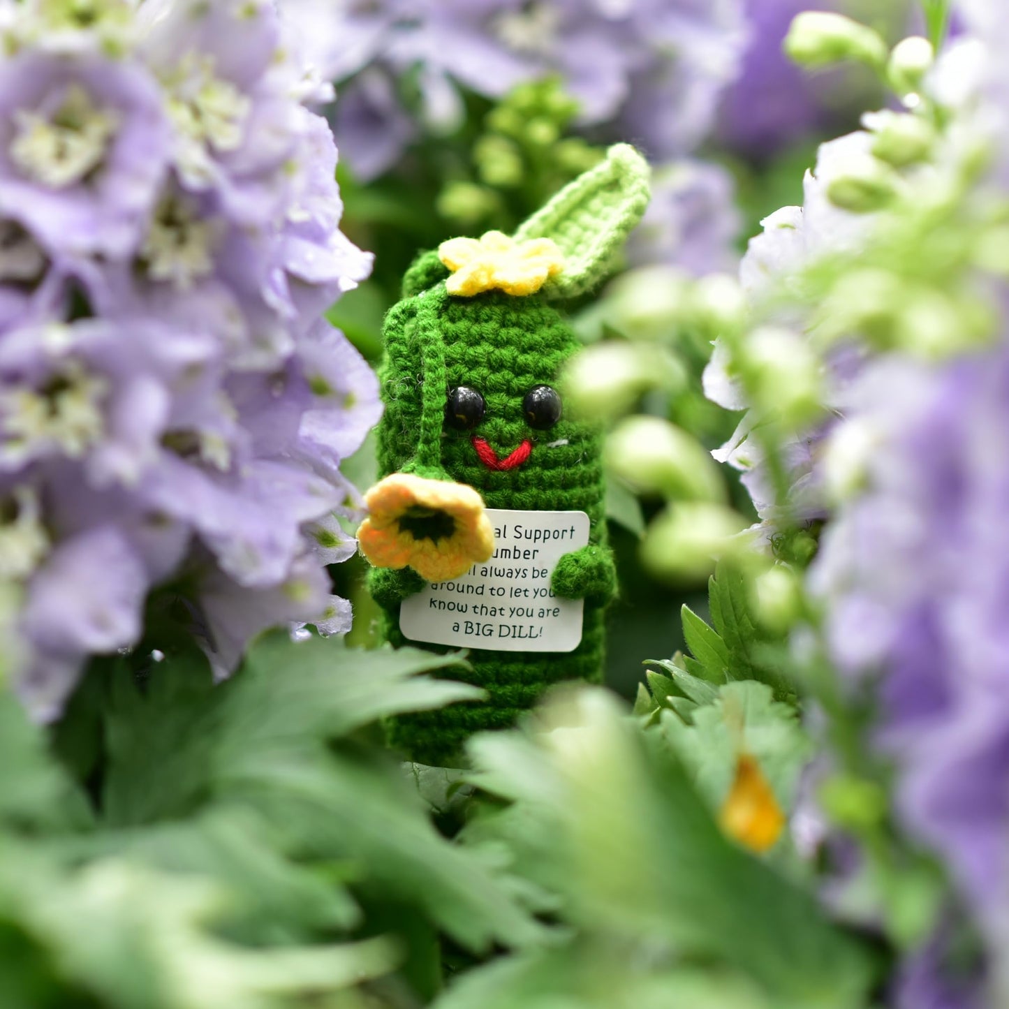 Qyqkfly 1 Pcs Of Mini Cute Funny Emotional Pickles Mental Support Pickle Creative Knitted Cucumbers Animal Holding Card Crochet Easter Birthday Christmas Girls Gift Party Decor(Pickle 03)