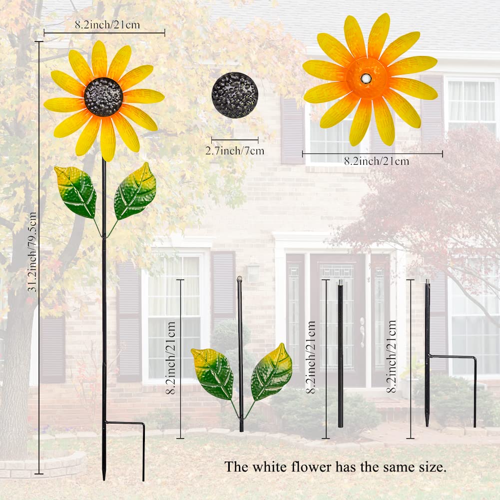 Venniy Metal 2Pack Garden Wind Spinners, Rust Resistant, Floral Design, Yellow And White, 9 X 29 Inches