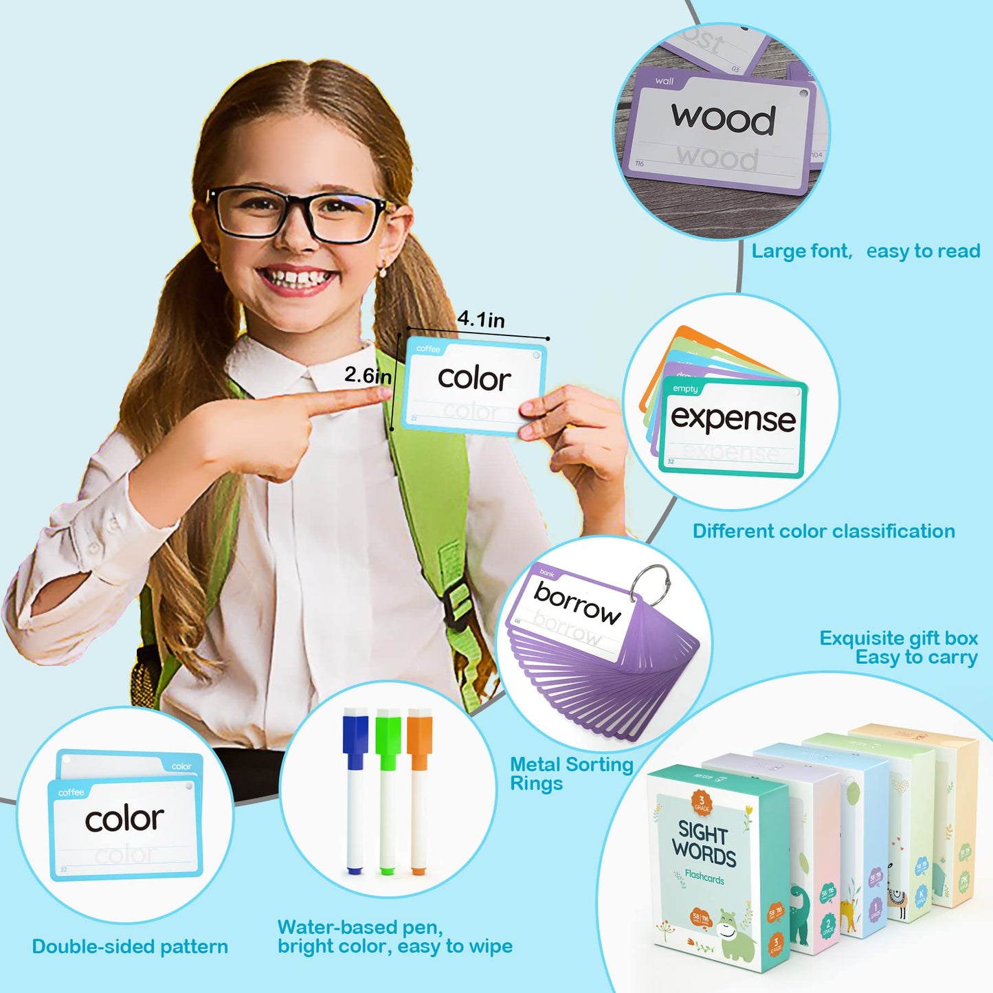Wjpc 300 Cards, 580Pcs High Frequency Sight Words Flash Cards For (Pre-K Pre-Kindergarten, Kindergarten, 1St, 2Nd, 3Rd Grade, Fi