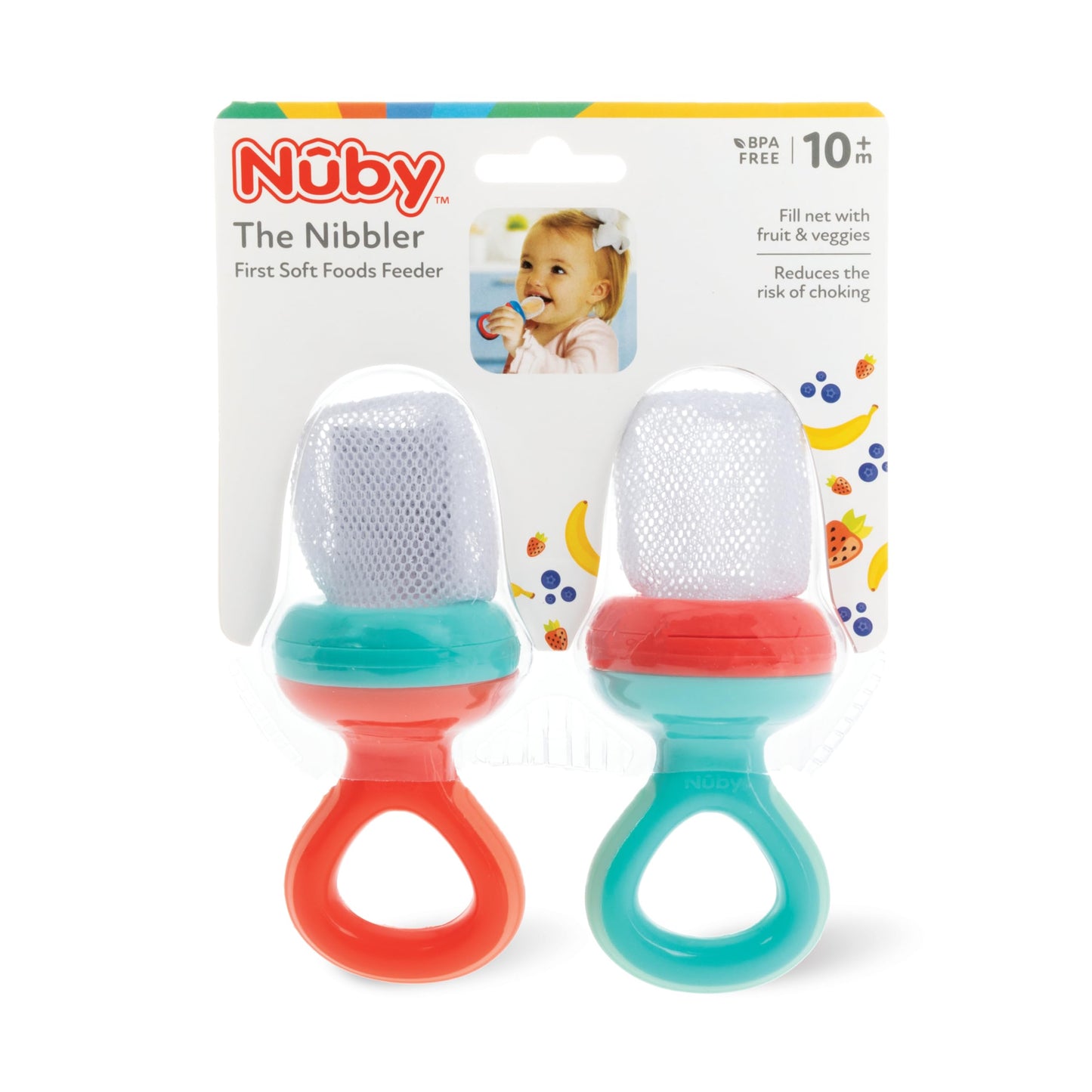 Nuby Nibbler Mesh First Soft Foods Feeder, 2Pk, Coral & Aqua