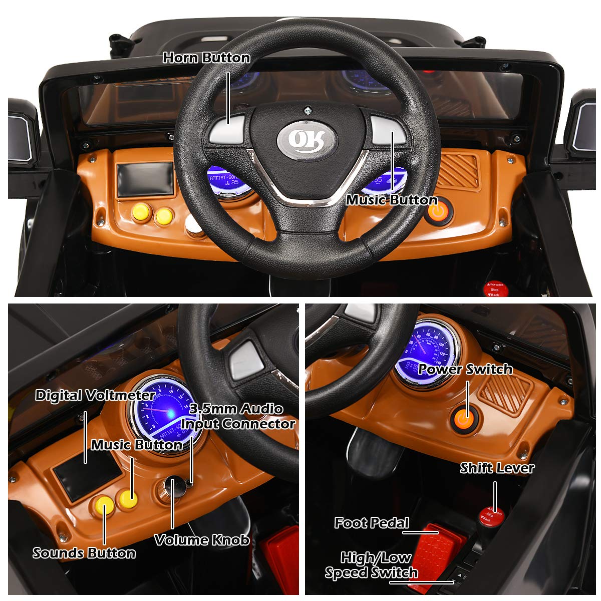 Costzon Ride On Car, 12V Battery Powered Car W/2 Motors, Parental Remote Control, Open Doors, Lights, Mp3, Music, Horn, Spring Suspension, High/Low Speed, Electric Ride On Truck For Kids (Black)