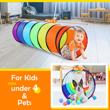 Moncoland Kids Play Tunnel Tent For Toddlers, Colorful Pop Up Crawl Toy Baby Children Or Dog Cat With Breathable Mesh, Collapsible Gift Boy Girl Indoor Outdoor Games (Rainbow Mesh)