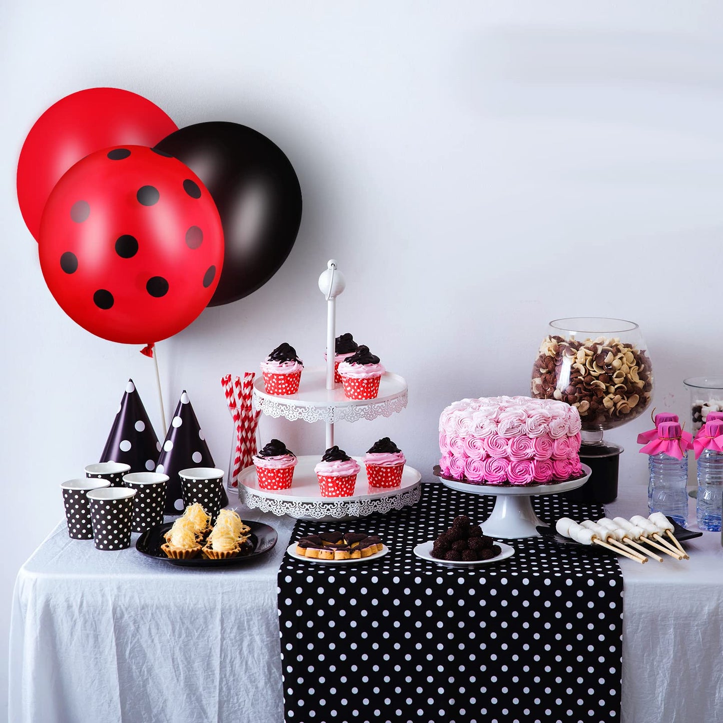 100 Pieces Polka Dots Latex Balloons Ladybug Strawberry Balloons For Party Decor Birthday Wedding Supplies(12 Inch, 10 Inch,Mixed Style)