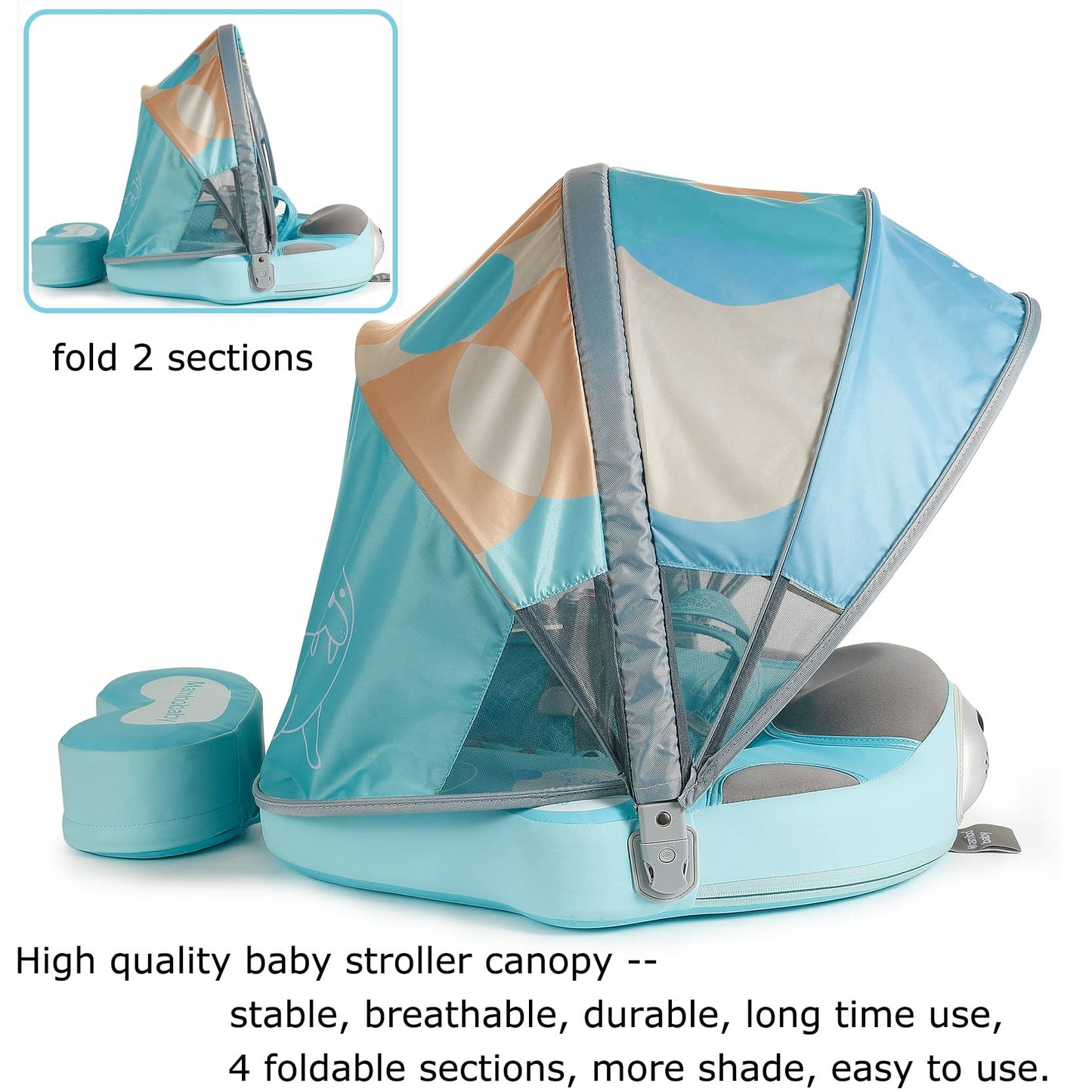 Big Buoyancy And Comfort Mambobaby Float With Canopy And Tail New Upgraded Non-Inflatable Baby Pool Float Mambo Float Swim Trainer Solid Infant Swim Float Adjustable Pearl Foam Baby Swim Ring