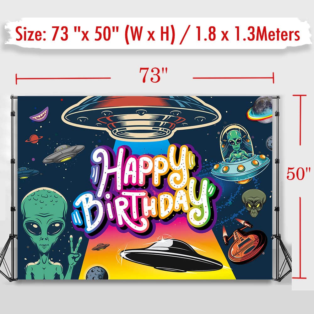 IIILUYOT UFO Theme Birthday Backdrop, Large 73'' x 50'', Scary Alien Design, Durable Material