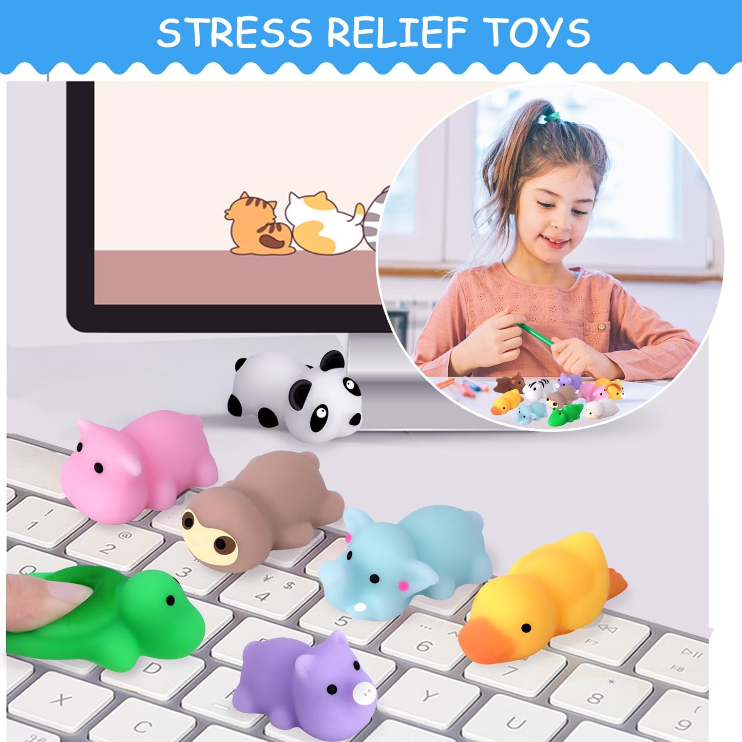 Pokonboy 30 Pcs Squishies Mochi Toys, Mini Kawaii Squishy Forest Animals Squeeze Stress Relief Toys Easter Basket Stuffers Christmas Birthday For Kids