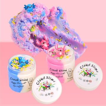 2 Pack Cloud Slime Kit for Kids Party Favors Premade Dual Colors Soft Snow Slime DIY Toy Gifts for Boys Girls 5 6 7 8 9 10(100ML Each)