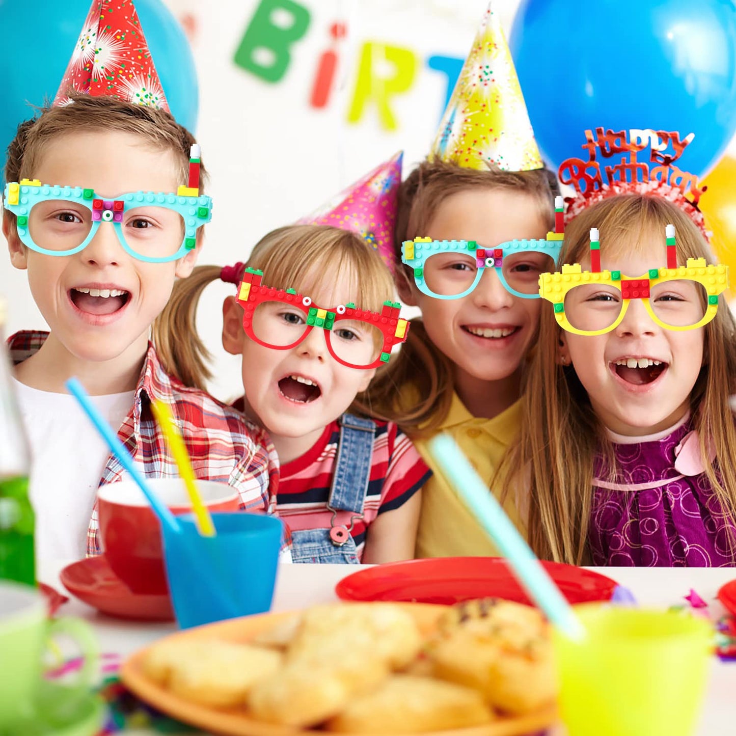 Atiloy 15 Pcs Building Blocks Party Favors Diy Creative Building Bricks Glasses For Kids Birthday Carnival Party Games Toys Deco