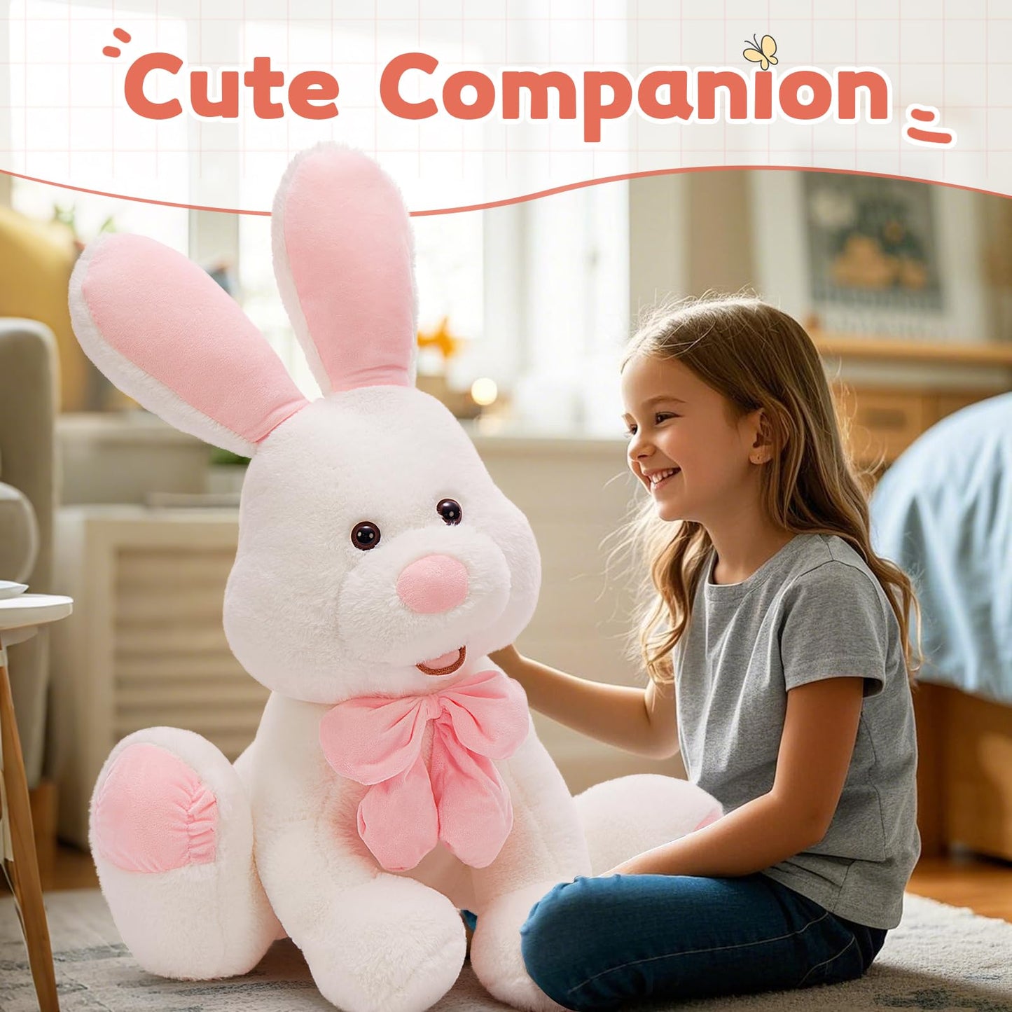 MorisMos Large Bunny Stuffed Animal 31.5'' Giant Stuffed Rabbit Toy for Kid Girl Boy,USA-Designed White Big Rabbit Plush, Jumbo