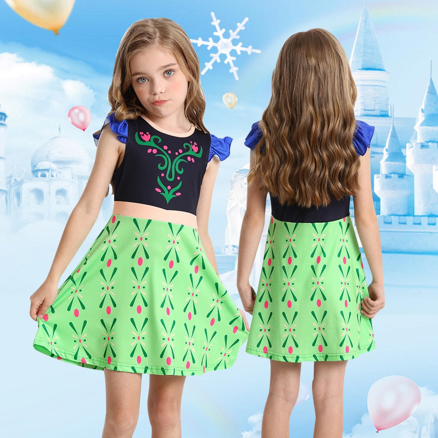 Sukyfecde Girls Princess Dresses Toddler Kids Costume Birthday Party Dress Halloween Cosplay Outfits Size 7-8 Light Green