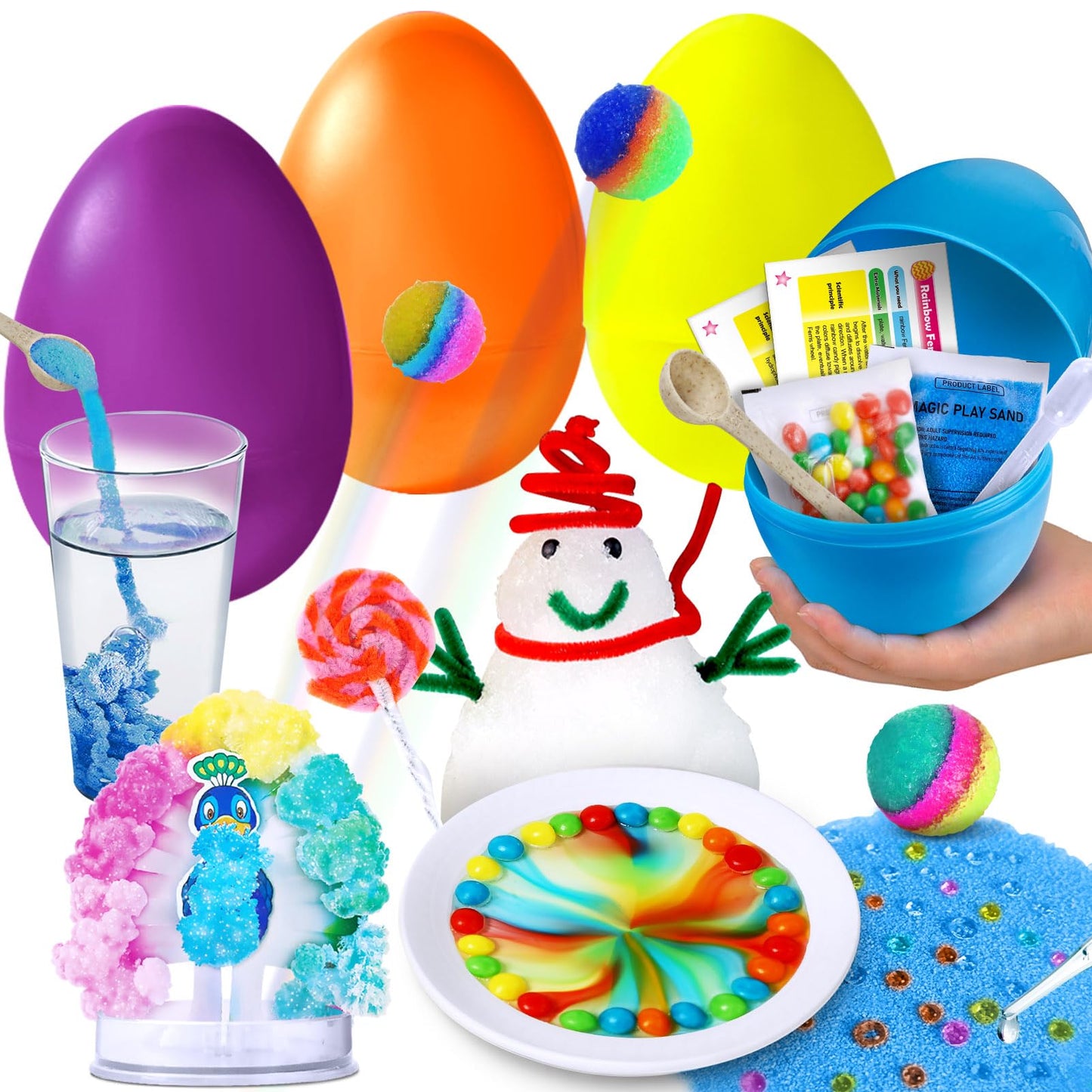 Unglinga 4 Jumbo Easter Basket Stuffer Surprise Eggs, 6 Science Experiments For Kids, Easter Toys Gift Idea For Boys And Girls Party Favor Educational Stem Activities Kit