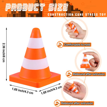 Libima 60 Pcs 2.36'' Traffic Cone Stress Balls Bulk Construction Party Favor Construction Toy Squeeze Cones Funny Stress Relief Toy Gift for Kids Teens mature-themed Improving Strength Release Pressure