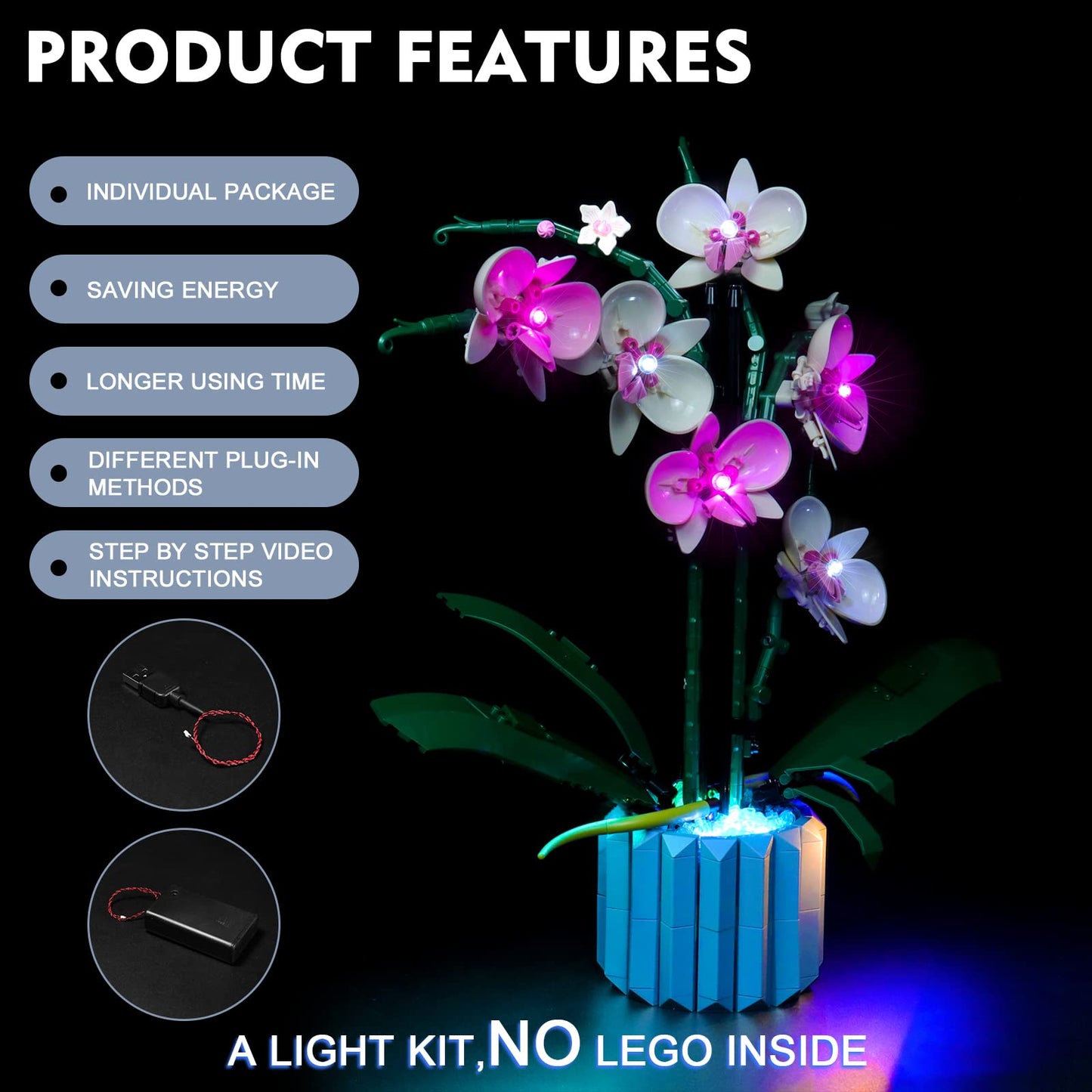 Brickbling Light Compatible With Lego Orchid 10311 Plant Decor Building Set, Led Lighting Compatible With Lego 10311, Light Up Your Flowers (No Model Set) (Light Control Version)