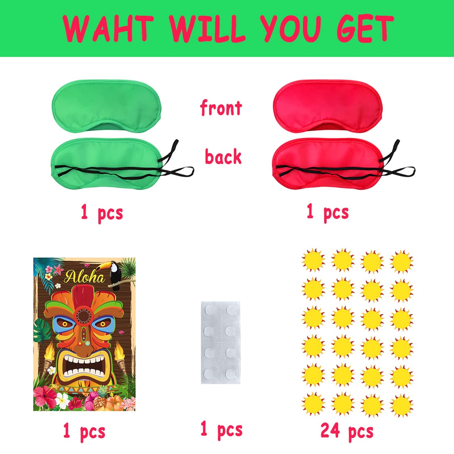 Natuoppc Hawaii Aloha Party Supplies,Pin The Sun On The Tiki,Hawaiian Party Games Decoration,Large Poster With 24Pcs Sun Sticker