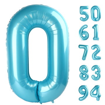 Pearlescent Blue Number Balloon 40 Inch, 0 Number Balloons, 10 20 30 40 50 Numbers Balloon Birthday Decorations, Party Supplies