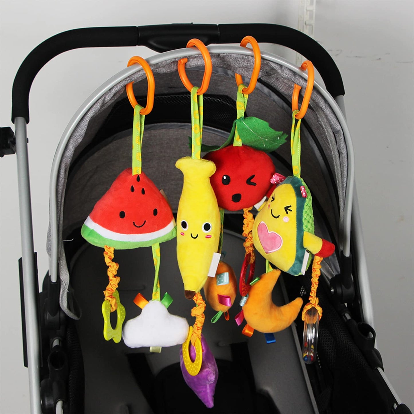 Kakiblin Baby Hanging Toys, 4 Pack Carseat Toys,Early Baby Cognitive Sensory Hanging Bassinet Toys,Soft Hanging Toys For Crib Stroller Baby Gym Mobile Plush Toys,Suitable For Babies 0-12 Months,Fruit