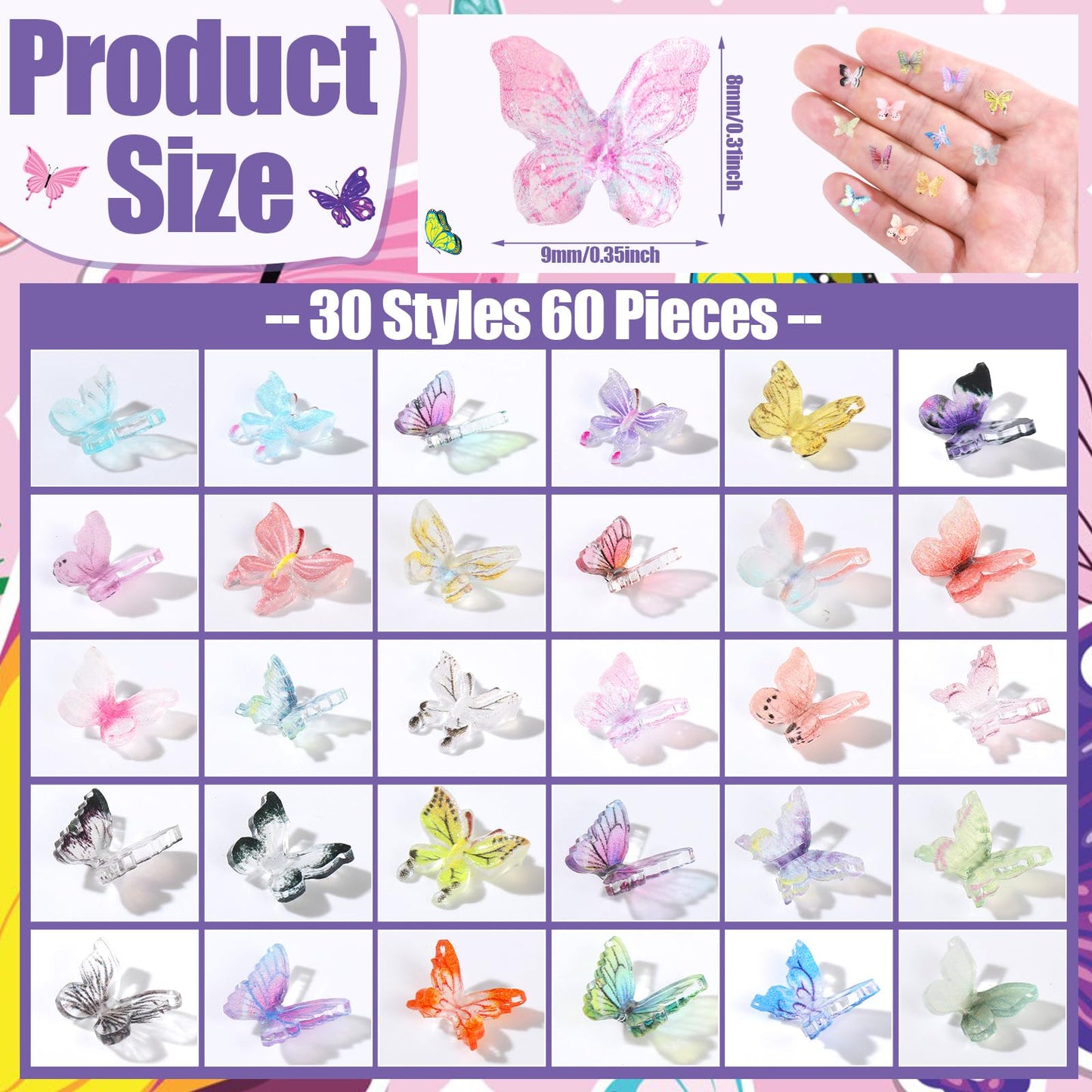 60pcs Micro Resin Butterflies Mini Resin Butterflies for Crafts Miniature Butterflies Tiny Butterfly Decorations Stocking Stuffe