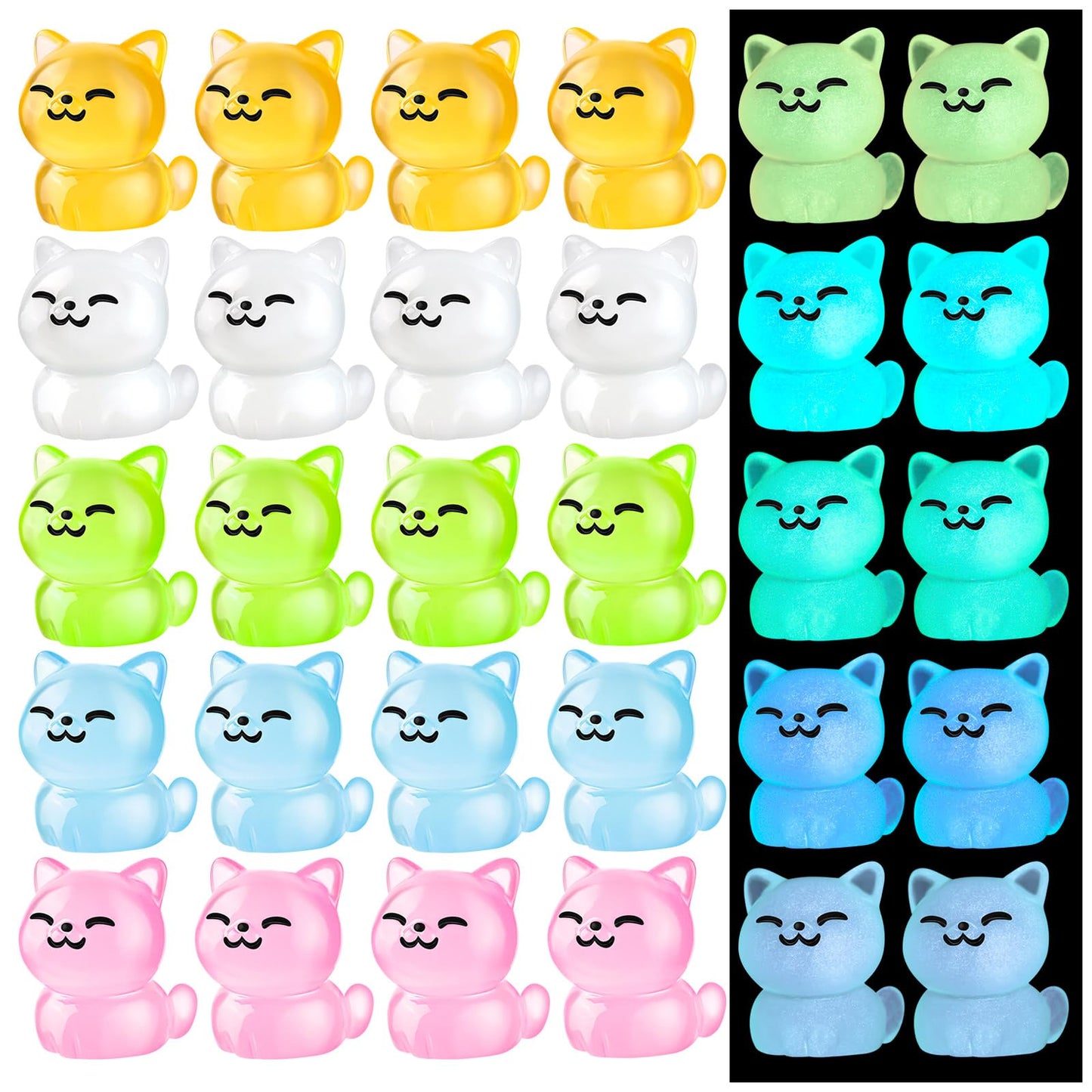 HFAYDZSW Luminous Mini Resin Cat, Miniature Cat, 20Pcs Glow in The Dark Tiny Cat Ornament for Garden Landscape Aquarium Dollhous