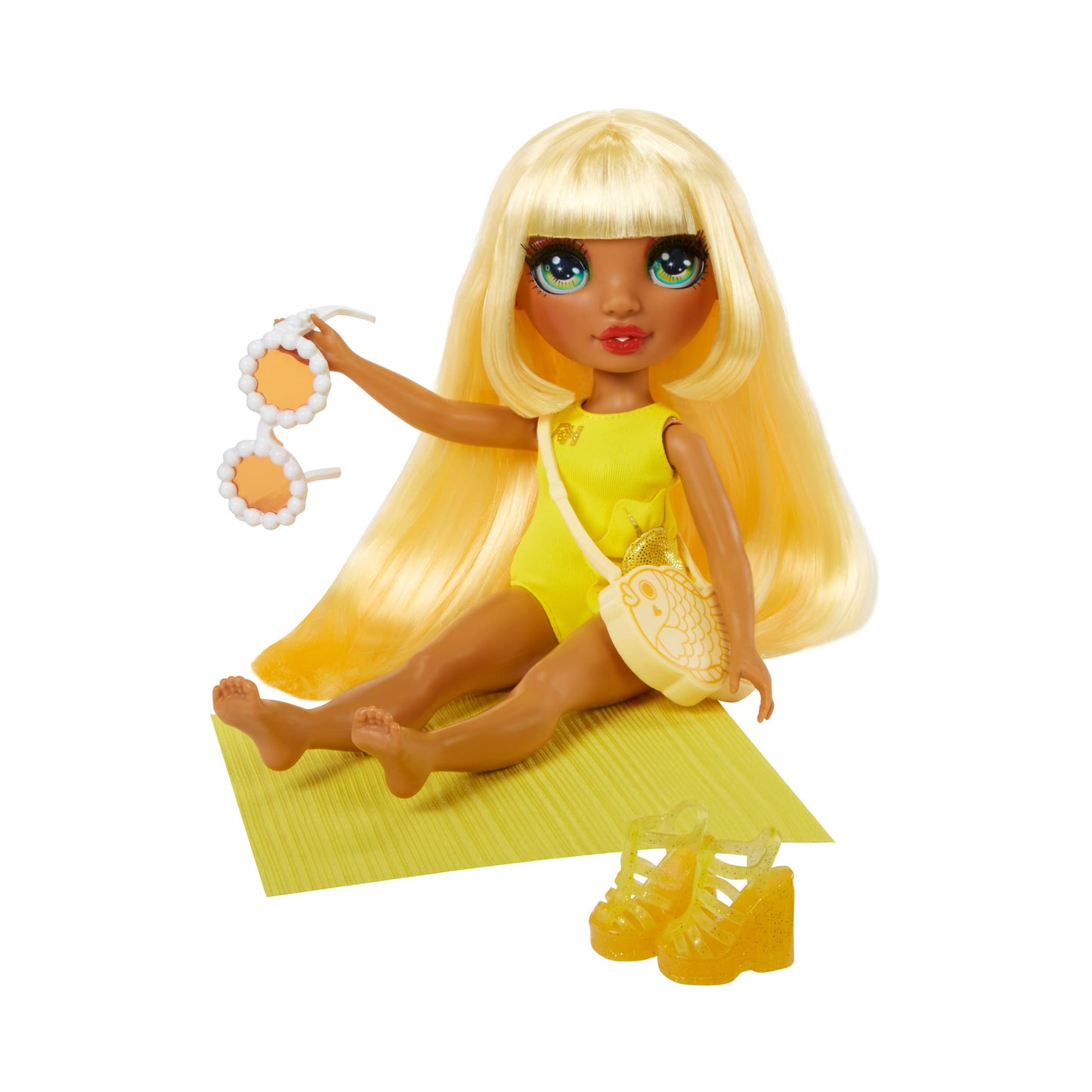 Rainbow High Swim & Style Sunny - Yellow 11' Blonde Fashion Doll With Shimmery Wrap To Style 10+ Ways, Swimsuit, Sandals, Fun Play Accessories, Great Toy Gift For Girls Ages 4-12 Years