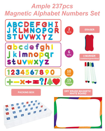 Hellocube Classroom Magnetic Alphabet Letters - Abc 237 Pcs Letters Numbers & Pattern With Side Magnetic Board Foam For Kids Spelling | Learning