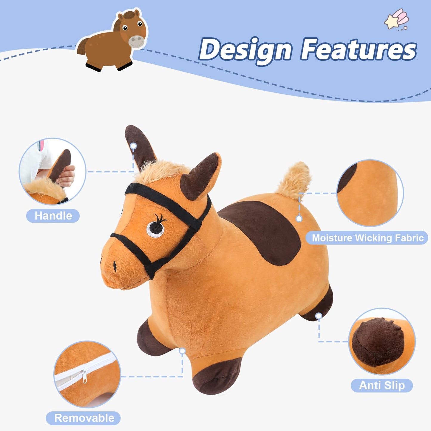 Ekepe Bouncy Hopper Cow & Horse 2 Pcs, Inflatable Hopping Outdoor Ride On Bouncy Animal Play Toys With Pump, Birthday For Kids,