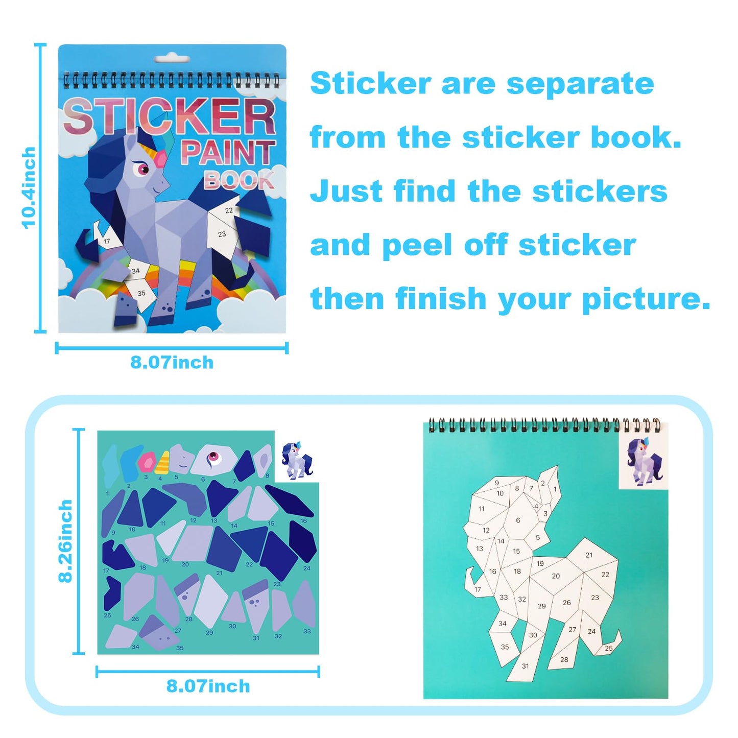 2 Pack Sticker Book Crafts For Kids Ages 4-8 Sticker Paint Books Boys And Girls Birthday Gifts Party Favor, Travel Activity Book Set For Learning (Dinosaur+Horse)