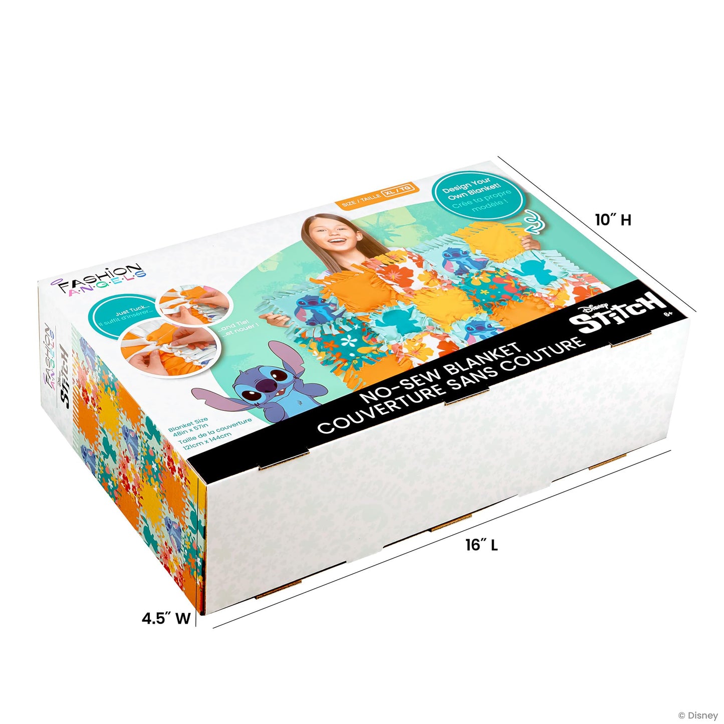 Fashion Angels Disney Stitch No-Sew Blanket Kit, Set Includes Assorted Polar Fleece Blanket Squares, Ideal Craft Activity for Gi