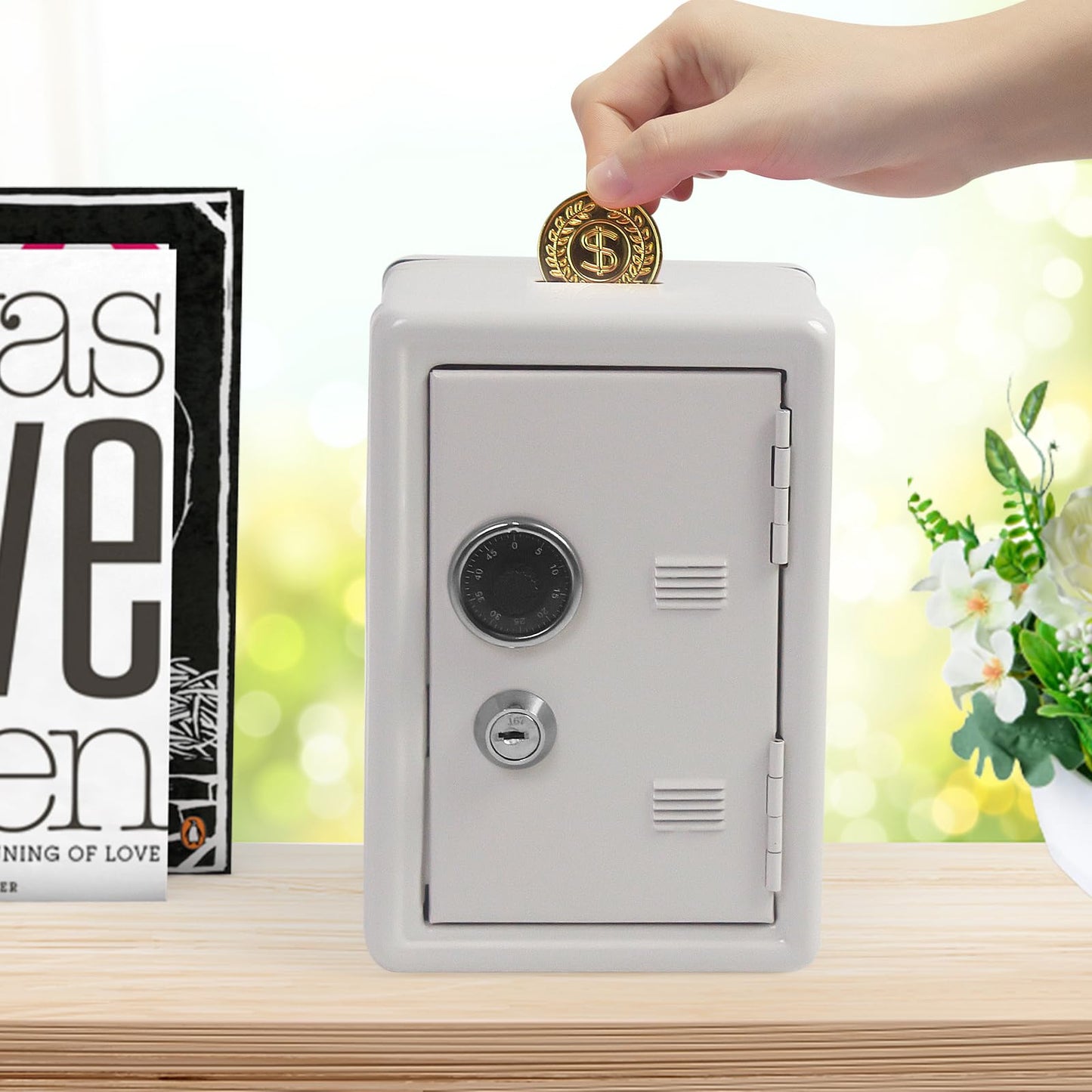 Kids' Mkid Safe Piggy Bank, Metal Safe With Key, Money Saving Box For Children, Boys Girls Best Giftoney Banks (White, One Size)