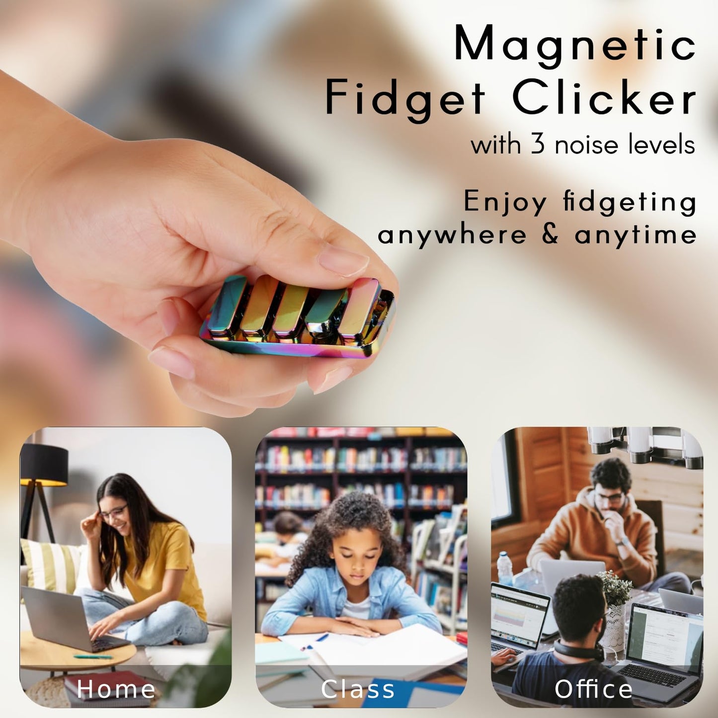 Fidget Toys For Adults, Metal Fidget Slider Edc Magnetic Haptic Fidget Clicker With 3 Noise Levels, Loud-Quieter-Quiet Adults Fi