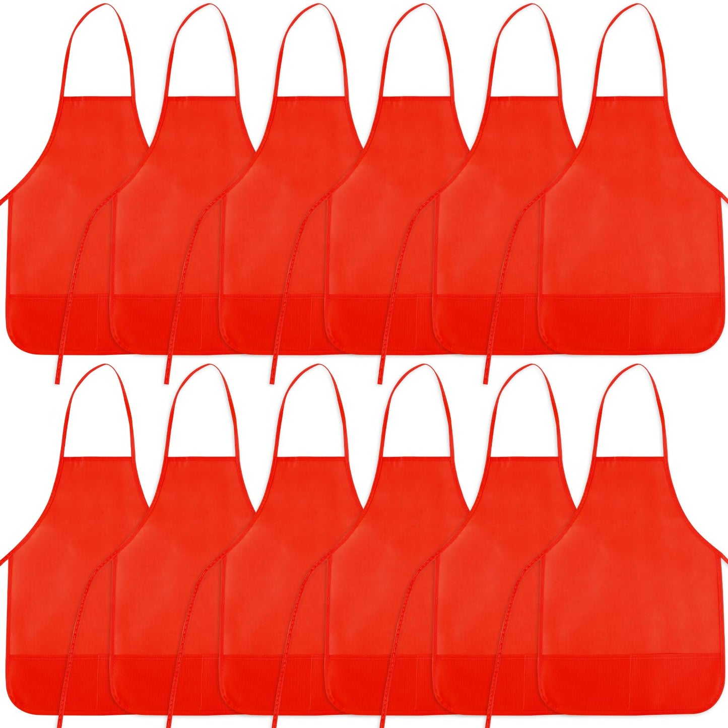 BOUBONI 12 Pieces Red Kids Painting Aprons Kids Art Aprons with 2 Roomy Pockets Kids Aprons for Art Painting Activity Kitchen Cr