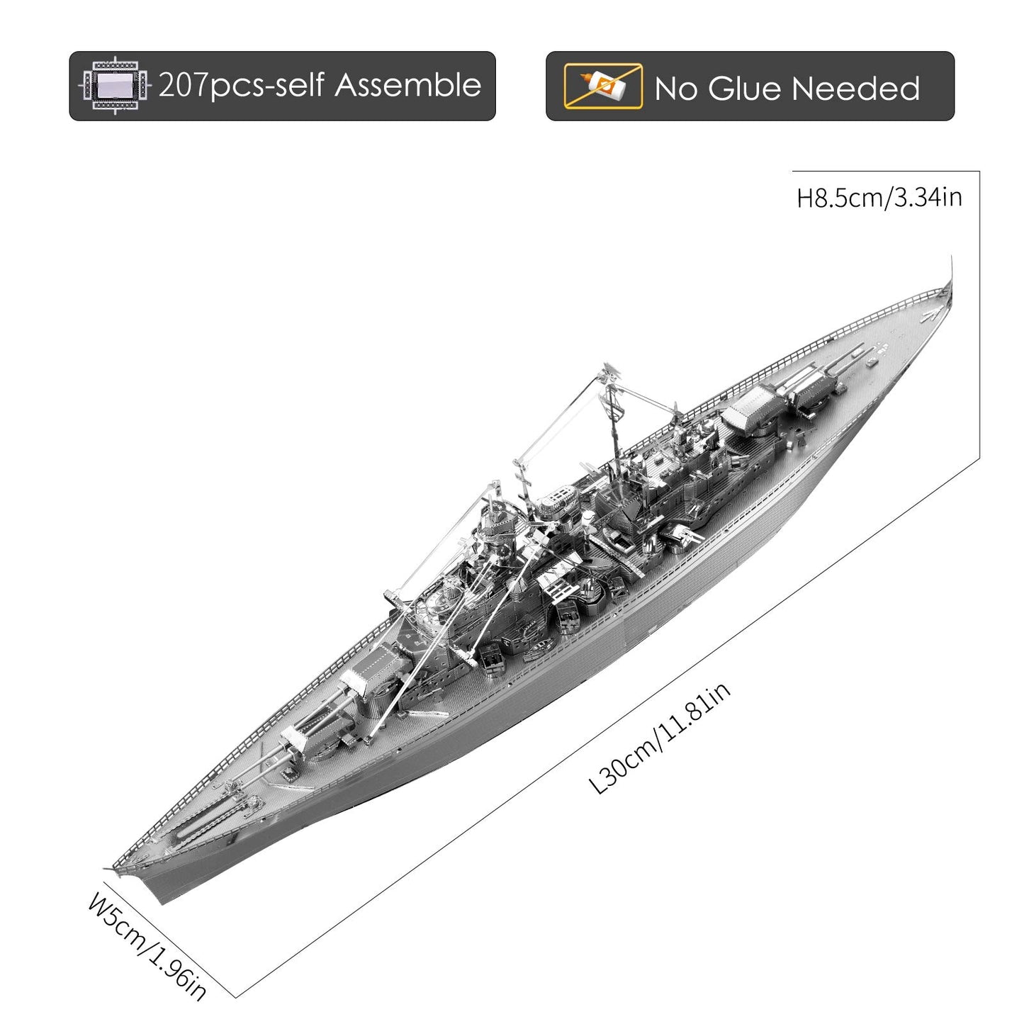 Piececool 3D Puzzles For Adults Metal Watercraft Model Kits, Bismarck Battleship 3D Model Diy Kits For Teenagers Students Stress Relief Toys, Great Birthday Gift -207 Pcs