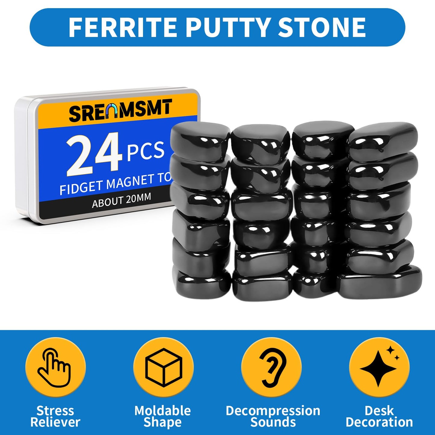 SRENMSMT Ferrite Putty, 24 pcs Magnetic Fidget Toy, Crags Ferrite Putty, Fidget Toys Adults for Office Stress/Anxiety Relief, Gi