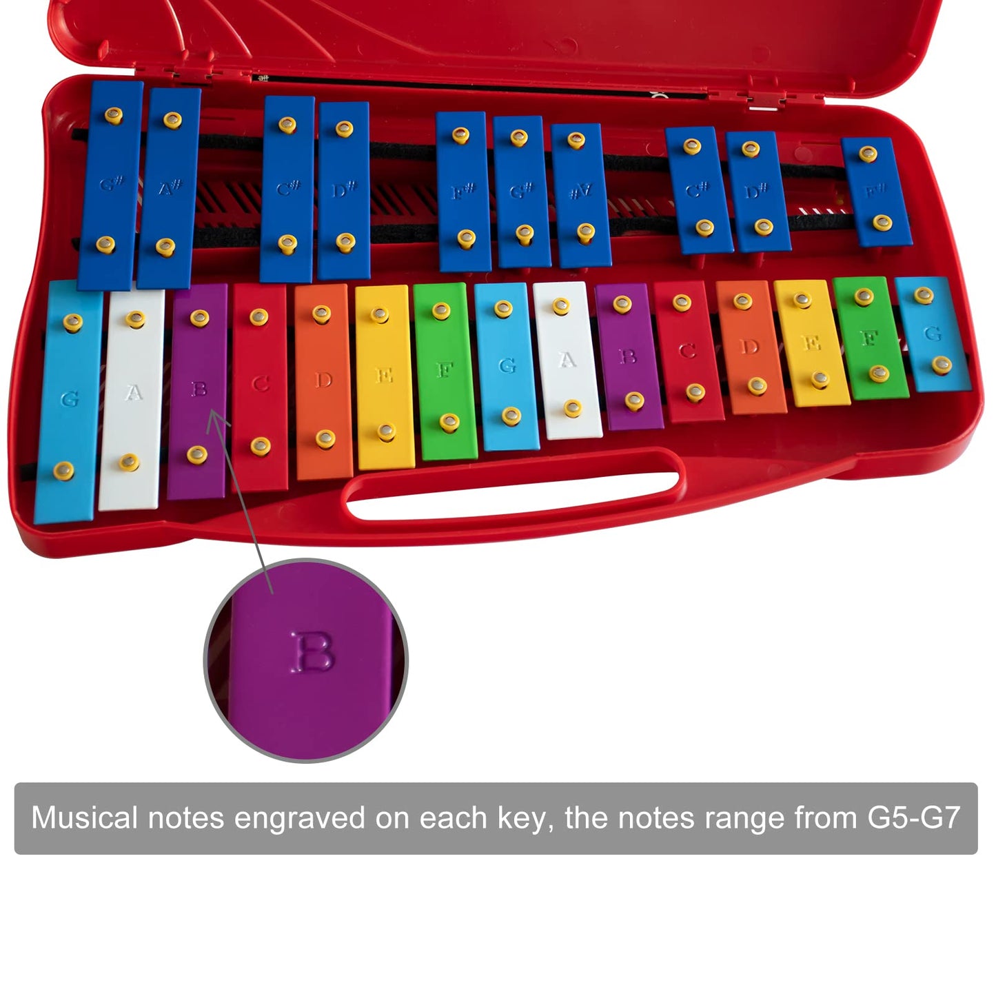 Musicube Professional Glockenspiel For Kids & Adults 25-Note Well-Tuned Xylophone For Baby Toddler Orff Percussion Instrument Educational Musical Toys For Boys Girls Aged 3+ Gift Choice (G5-G7)